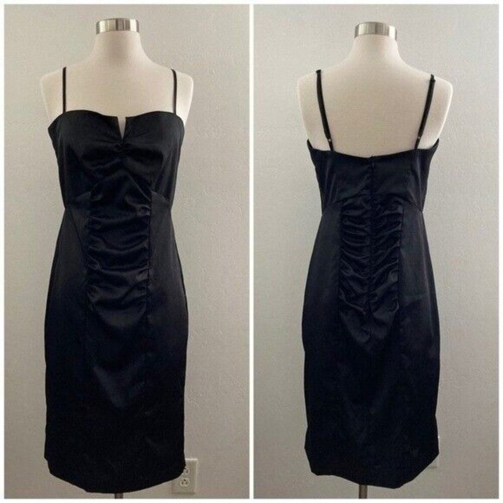 Preeti Chandra Dress Women's M Black Ruched Sleeveless Eveningwear Cocktail Y2K